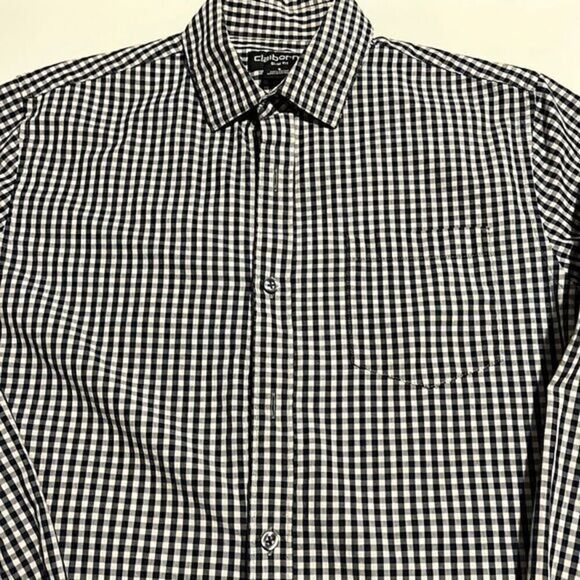 Claiborne Slim Fit Cotton Black and White Check Button Up Mens Size Small - Picture 1 of 9